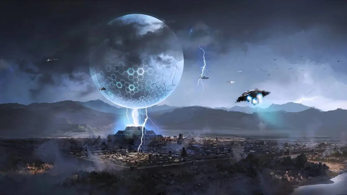 vesmírná sci-fi scéna, boj a letouny nad městem vesmírná sci-fi scéna, boj a letouny nad městem